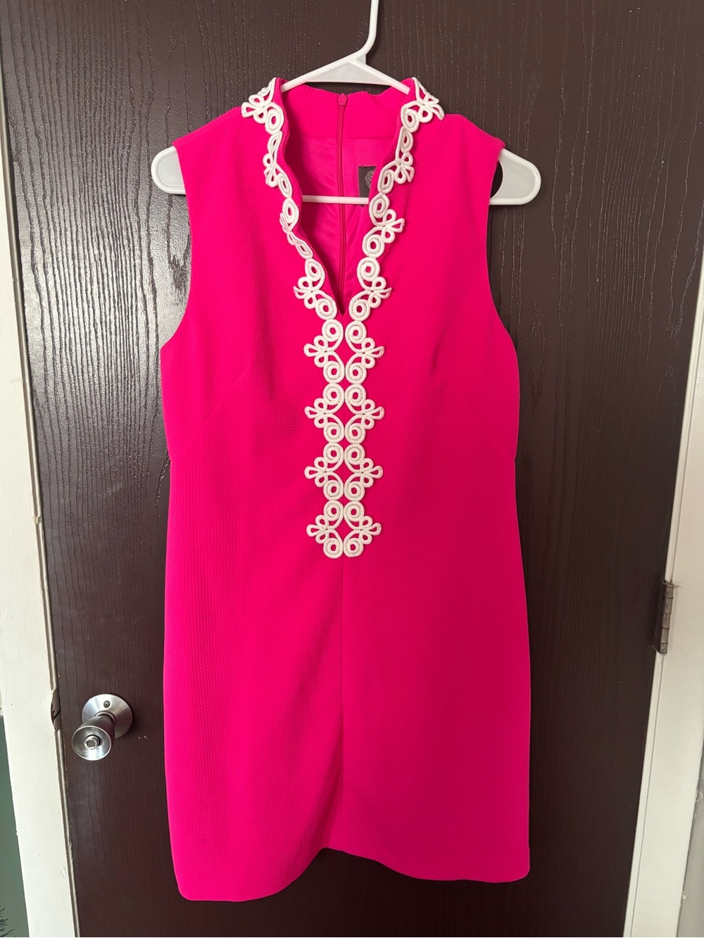 Vince Camuto Hot Pink Sleeveless Shift Dress with White Trim